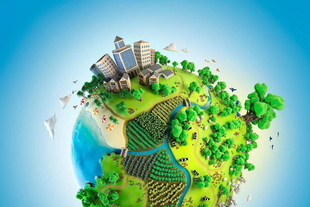 Sustainable tourism concept with eco-friendly travel elements, green transportation, and responsible tourism practices